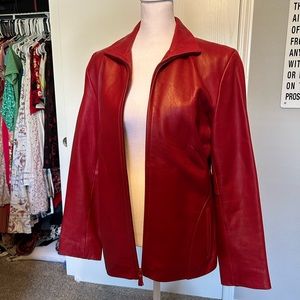 Red leather reaction jacket. Size M